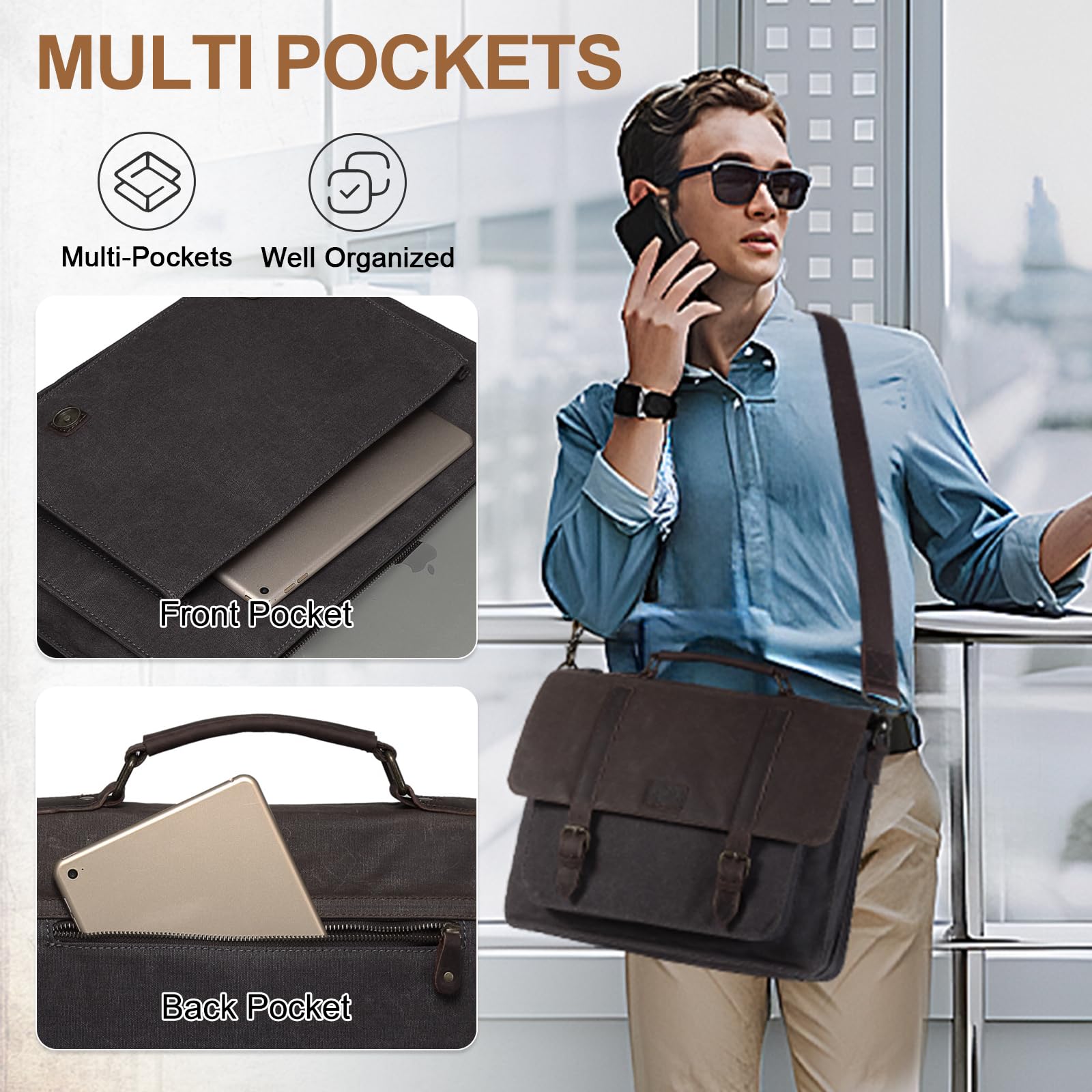 Amazon.com: Kasqo Messenger Bag for Men, Vintage Waxed Canvas